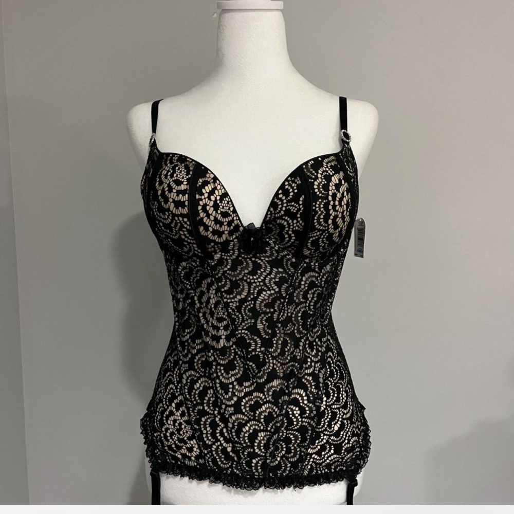 JESSICA SIMPSON ❤️ 38C Black Lace Bustier Corset w/ Straps NWT